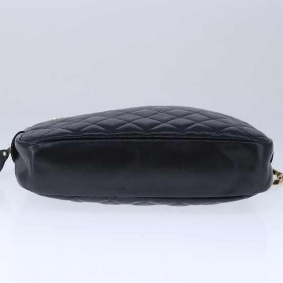CHANEL Matelasse Chain Shoulder Bag Lamb Skin Black Gold CC Auth - Picture 6 of 15